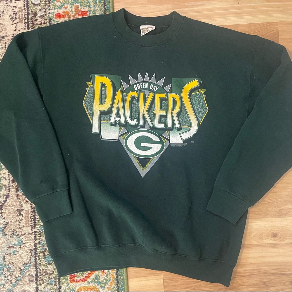 Vintage 1995 Green Bay Packers logo diamond spell out crewneck XL green